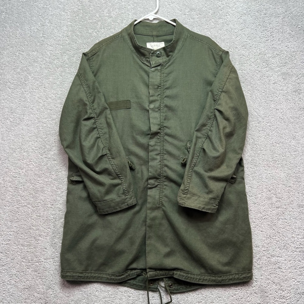 THE GREAT Parka Utility Jacket Womens 1 Army Green Fishtail USA Cotton Tencel